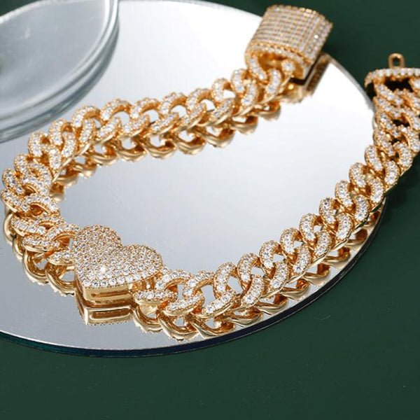 Iced Out Heart Cuban Link Bracelet HNS Studio Canada 