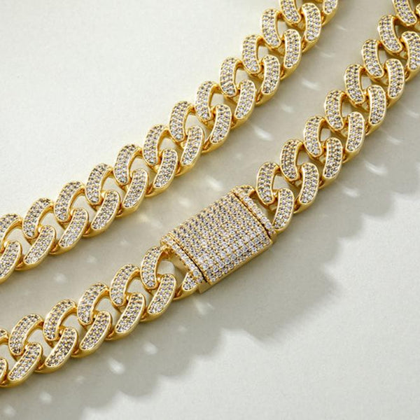 14mm Iced Miami Cuban Chain and Bracelet Set in Gold