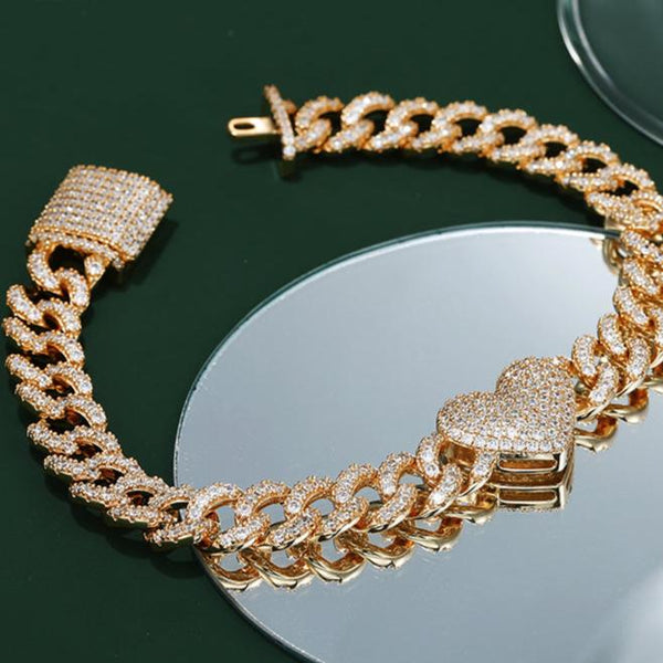 Iced Out Heart Cuban Link Bracelet HNS Studio Canada 