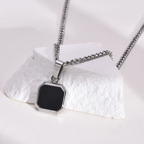 Men's Black Square Pendant Necklace