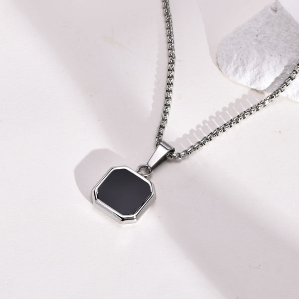 Men's Black Square Pendant Necklace