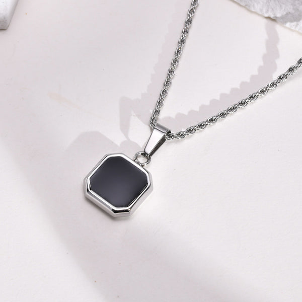 Men's Black Square Pendant Necklace