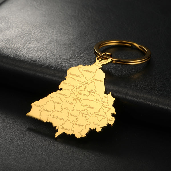 Punjab Map Stainless Steel Keychain