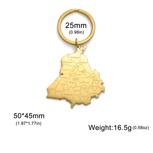 Punjab Map Stainless Steel Keychain