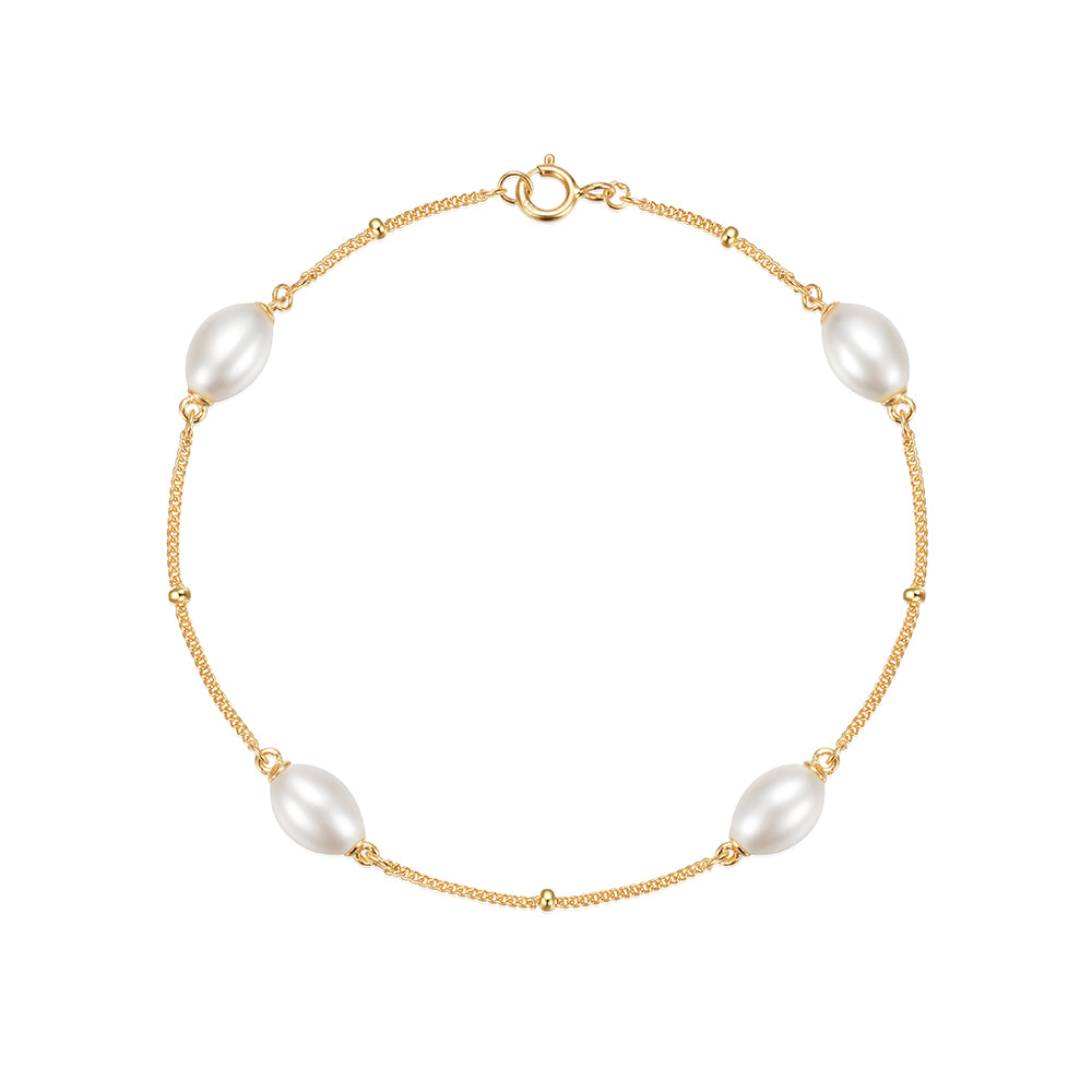 Elegant Freshwater Pearl Bracelet with Adjustable Sterling Silver Chain