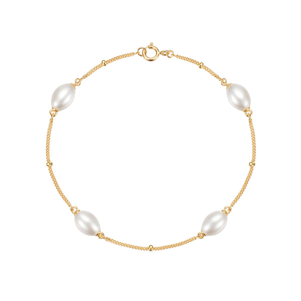 Elegant Freshwater Pearl Bracelet with Adjustable Sterling Silver Chain