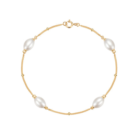 Elegant Freshwater Pearl Bracelet with Adjustable Sterling Silver Chain