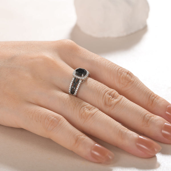 "Eternal Harmony" Black and White Stone Infinity Sterling Silver Ring HNS Studio Canada 