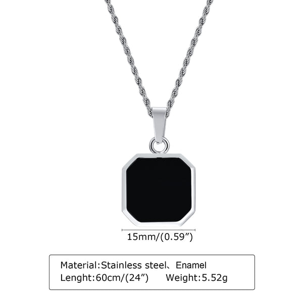 Men's Black Square Pendant Necklace