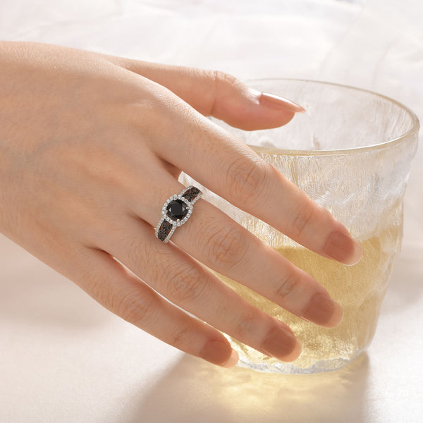 "Eternal Harmony" Black and White Stone Infinity Sterling Silver Ring HNS Studio Canada 