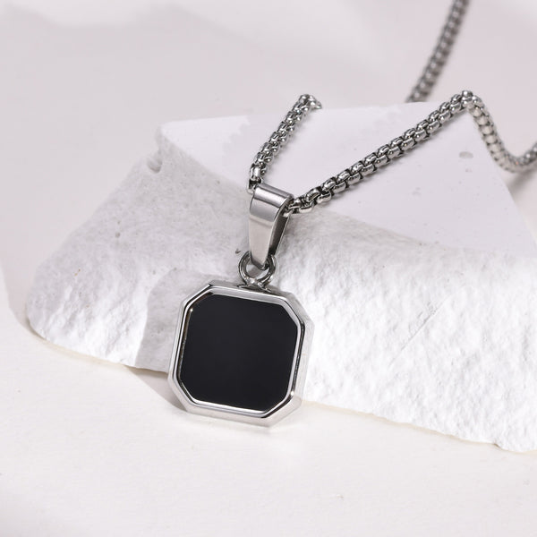 Men's Black Square Pendant Necklace