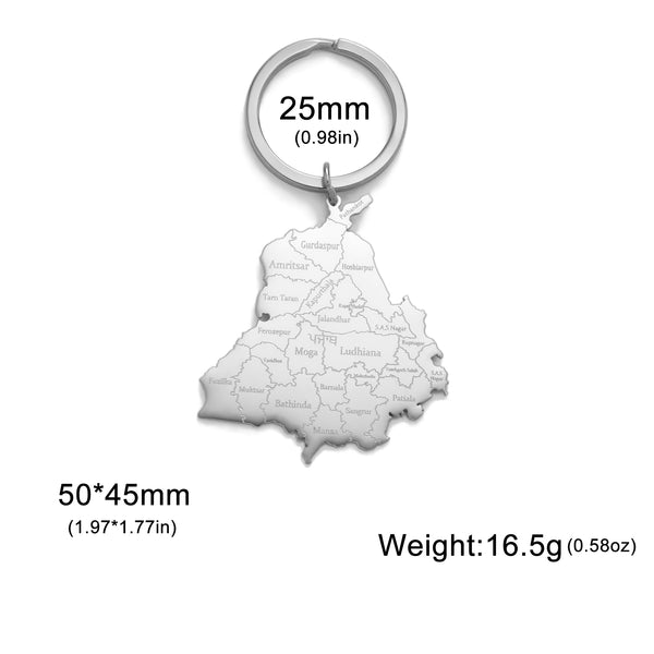 Punjab Map Stainless Steel Keychain