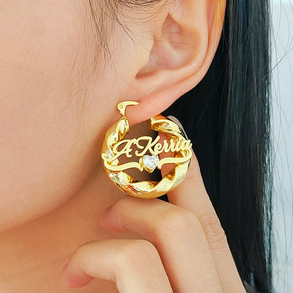 Custom Name Birthstone Necklace & Twist Hoop Earrings Set – Elegant Personalized Jewelry for Women