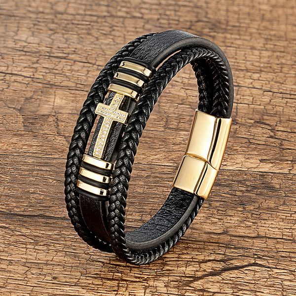 Stylish Men's Cross Leather Bracelet - Perfect Gift for Him