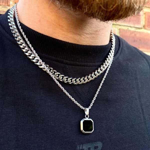 Men's Black Square Pendant Necklace