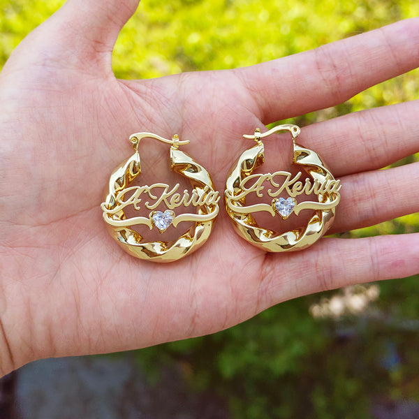 Custom Name Birthstone Necklace & Twist Hoop Earrings Set – Elegant Personalized Jewelry for Women