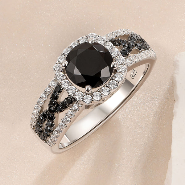 "Eternal Harmony" Black and White Stone Infinity Sterling Silver Ring HNS Studio Canada 