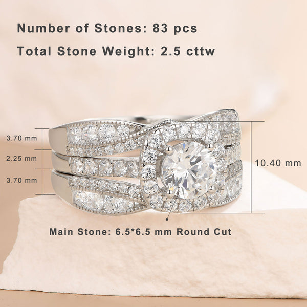 Sterling Silver Women's Wedding Ring Set with 1.8 Carats