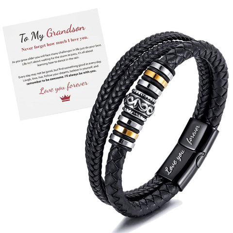 To My Grand Son Never Forget How Much I Love You Braided Leather Bracelet