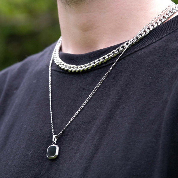 Men's Black Square Pendant Necklace