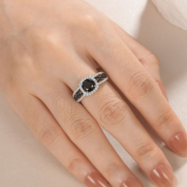 "Eternal Harmony" Black and White Stone Infinity Sterling Silver Ring HNS Studio Canada 