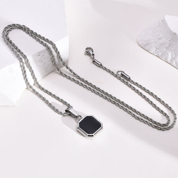 Men's Black Square Pendant Necklace