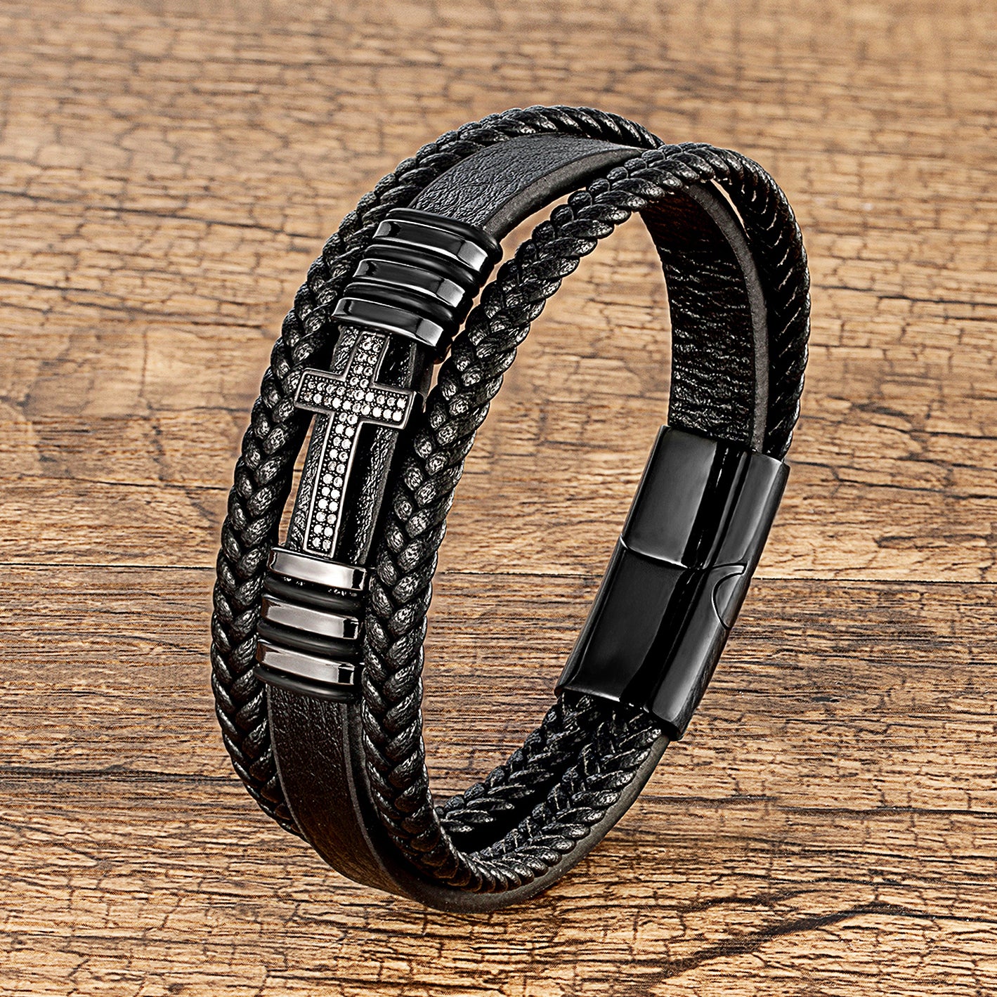 Stylish Men's Cross Leather Bracelet - Perfect Gift for Him