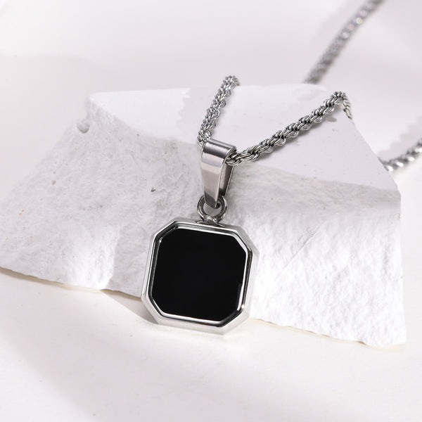 Men's Black Square Pendant Necklace