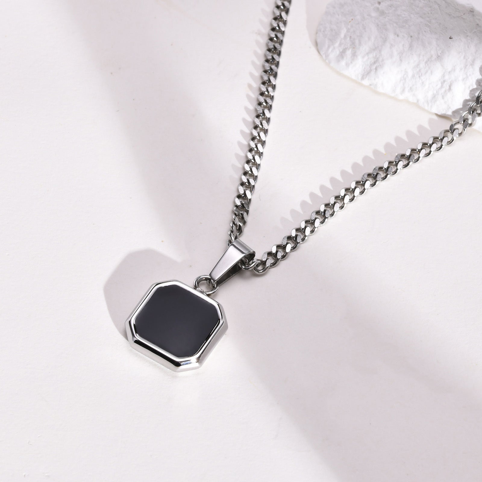 Men's Black Square Pendant Necklace