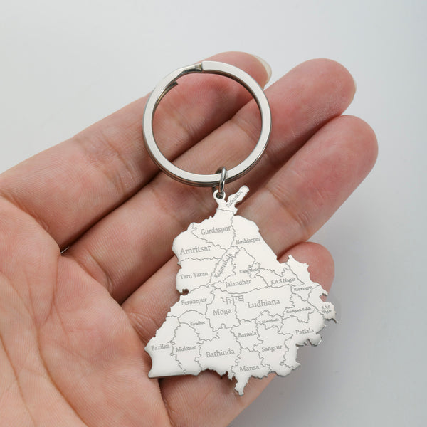 Punjab Map Stainless Steel Keychain