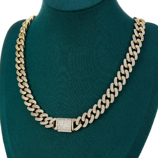 14mm Iced Miami Cuban Chain and Bracelet Set in Gold