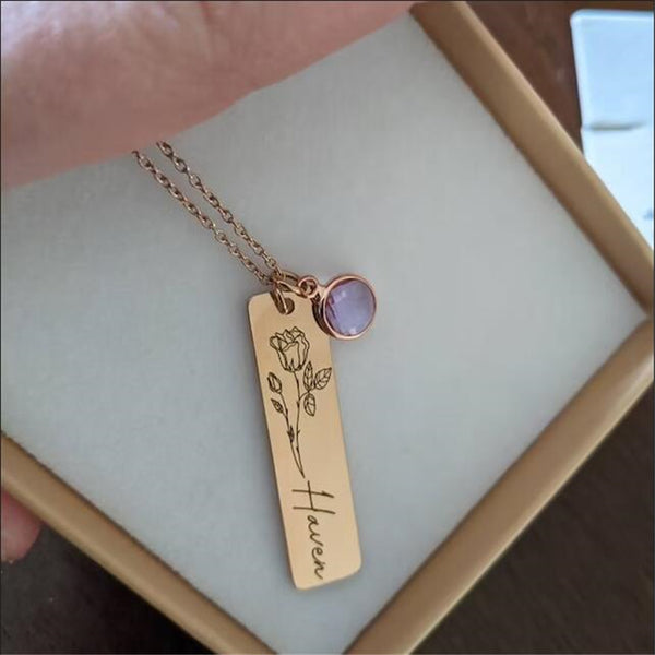 Custom Birth Month Flower Name Necklace
