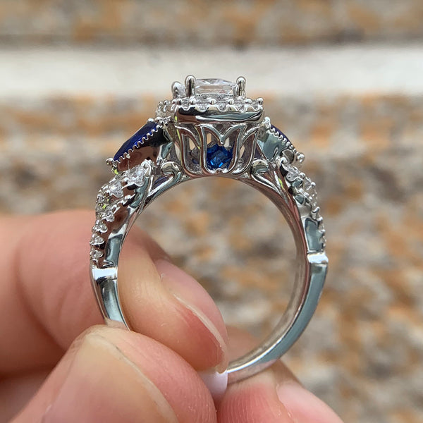 Bridal Set with AAAAA Princess Cut Blue Pear Zircons Sterling Silver