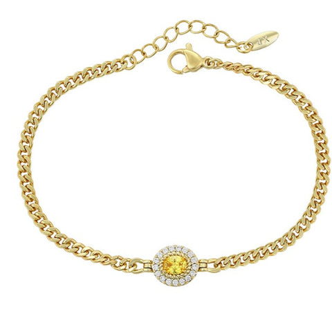 Curb Bracelet with Champagne Stone for Her 18K Gold Plated HNS Studio Canada 