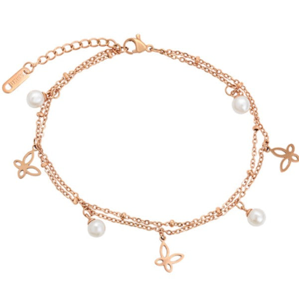 Double Butterfly Anklet-Rose Gold HNS Studio Canada 