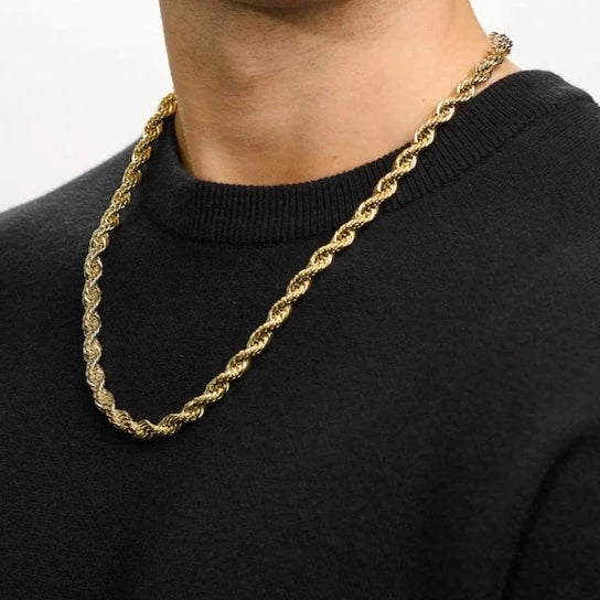 10mm Thick Gold Rope Chain Necklace