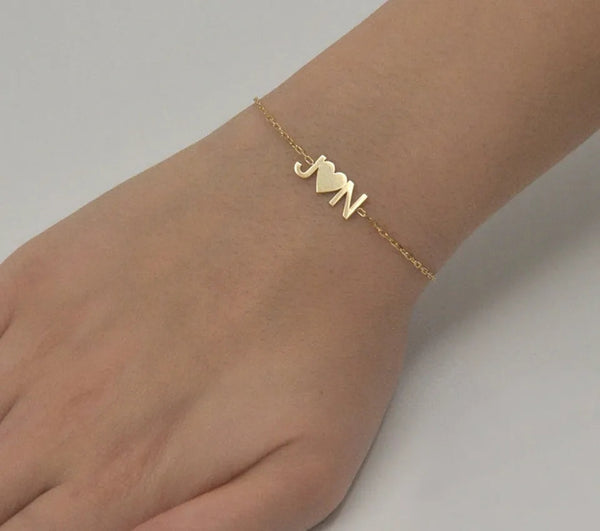 Double Initial Bracelet with Heart HNS Studio Canada 