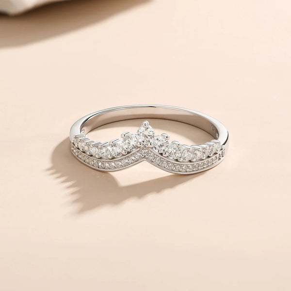 Sterling Silver Crown Wishbone Ring 925