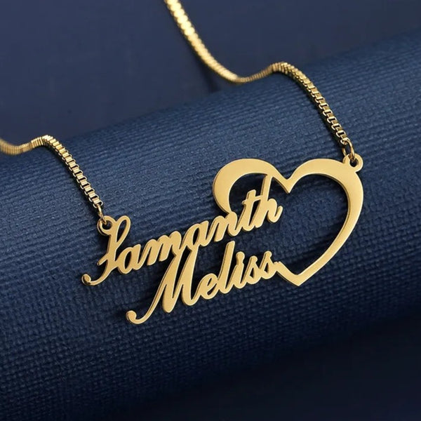 Custom Two Names Necklace with Heart HNS Studio Canada 