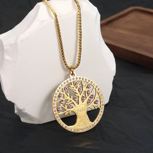 Personalized Tree of Life Necklace with Birthstone and Initials HNS Studio Canada 
