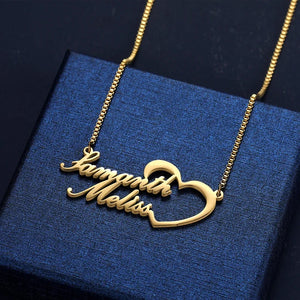 Custom Two Names Necklace with Heart HNS Studio Canada 