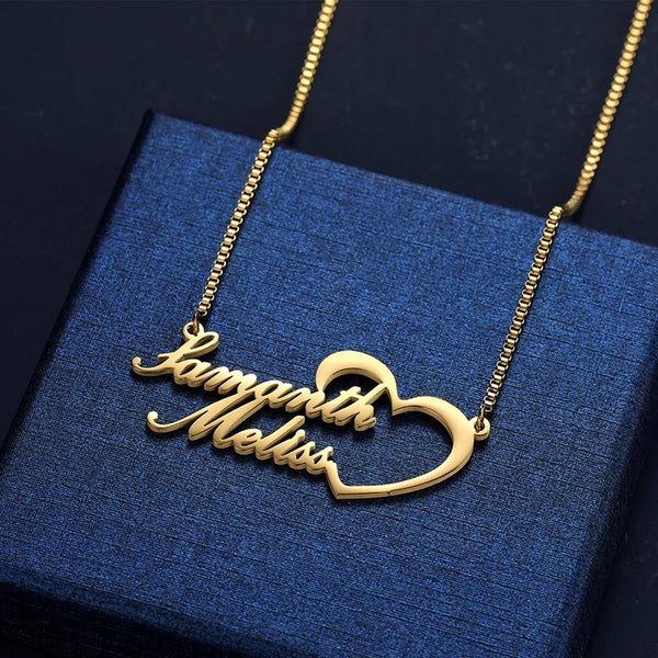 Custom Two Names Necklace with Heart