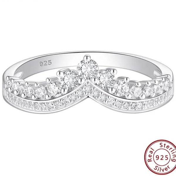 Sterling Silver Crown Wishbone Ring 925