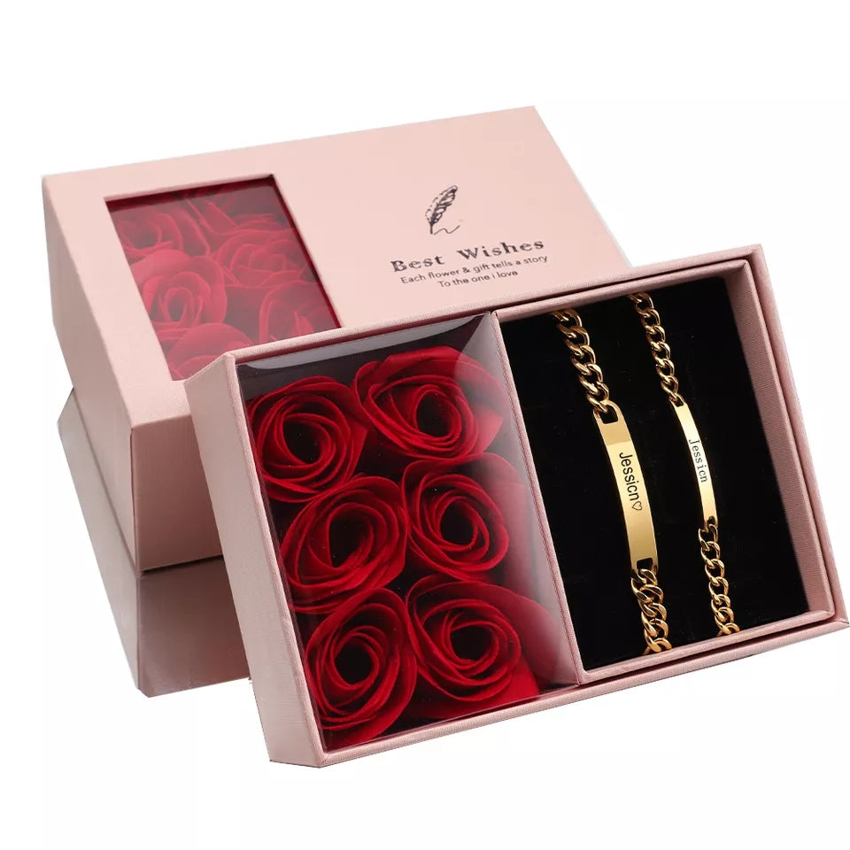 Personalized Engraved Couples Matching Bracelets with Gift Box HNS Studio Canada 