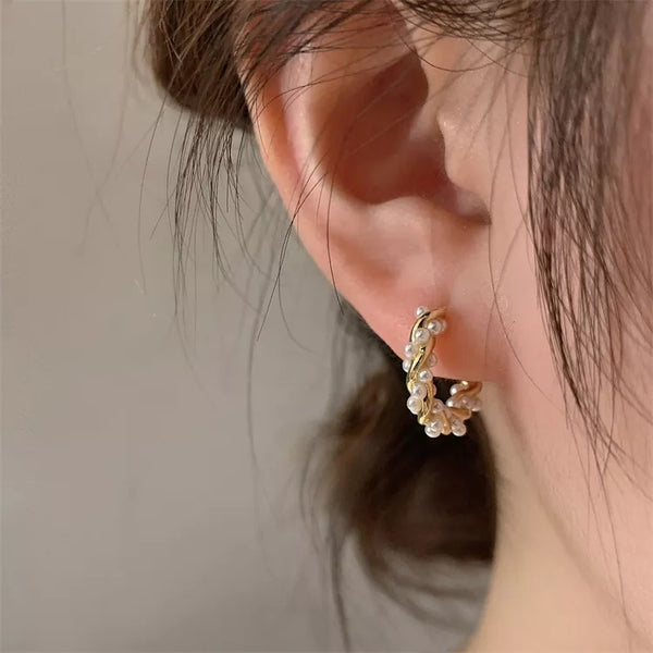 Twisted Pearl Hoop Earrings HNS Studio Canada 