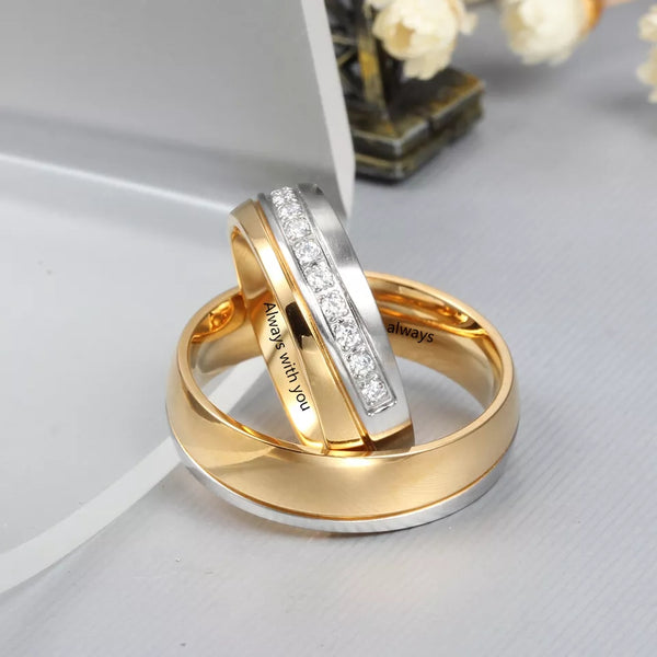 Matching promise ring set for couples with engraving HNS Studio Canada 