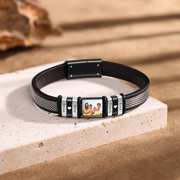 Engraved Photo and Names Bracelet for Men Stainless Steel HNS Studio Canada 