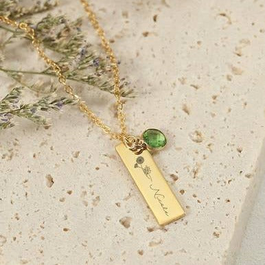 Custom Birth Month Flower Name Necklace HNS Studio Canada 