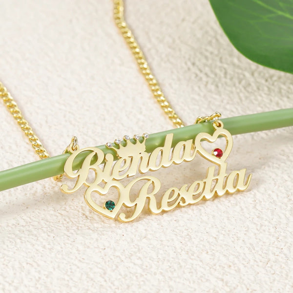 Personalized Necklace with Two Names and Birthstones