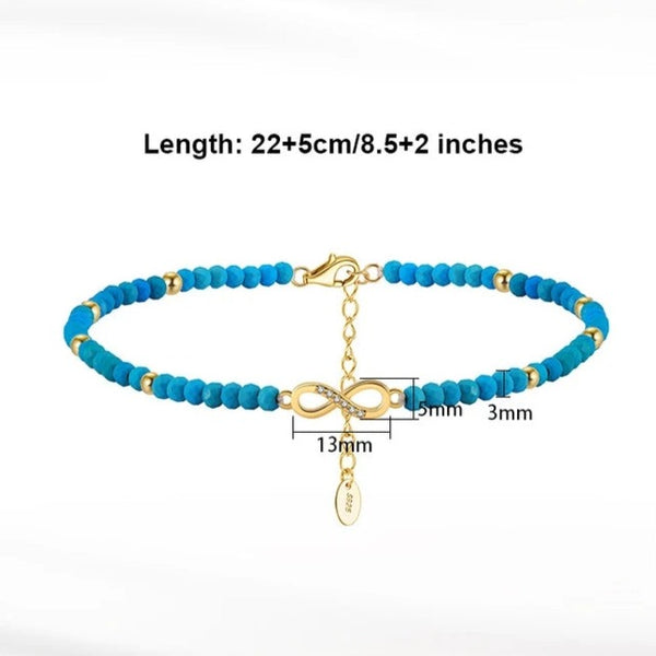 Infinity Anklet with Turquoise Beads Sterling Silver HNS Studio Canada 